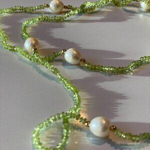 Cultured Pearl + Green Bead Necklace